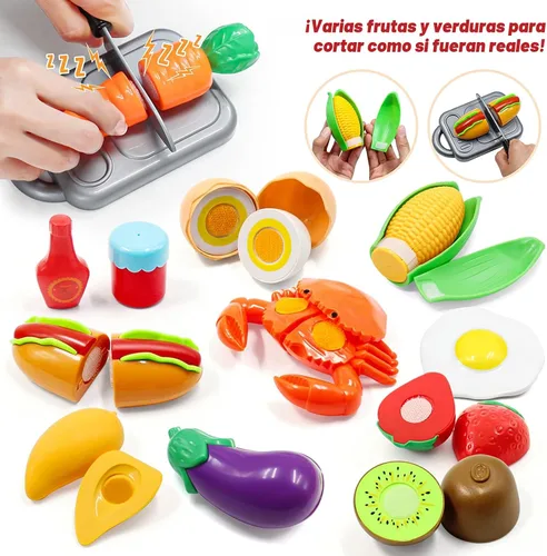 Vista 7 de Juego de accesorios de cocina para niños, juego de 32 artículos de ollas y sartenes de acero inoxidable con organizador de estante, utensilios