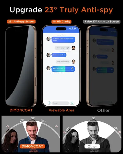 Vista 2 de DIMONCOAT - Paquete de 4 protectores de pantalla de privacidad para iPhone 14 Pro de 6.1 pulgadas 13FT Drop Tested, Auto Alignment Kit, 10X