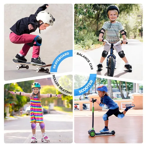 Vista 4 de BOSONER - Equipo de protección básico para niños: juego de rodilleras y coderas con protectores de muñeca para niños de 3 a 15 años - Diseñado
