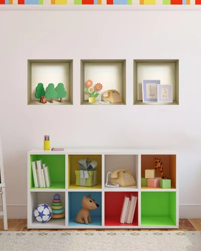 Vista 8 de Arte de pared 3D, juego de calcomanías de nicho, decoración de pared 3D, calcomanías de pared para sala de estar, calcomanías de pared