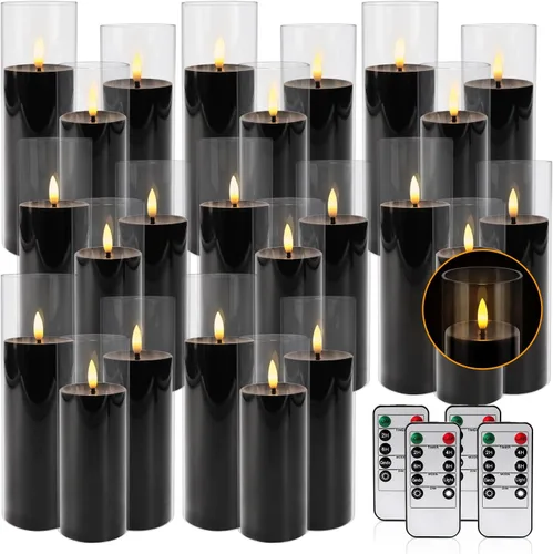 Vista 23 de fclayvts Paquete de 12 Velas de Pilar LED Sin Llama de Halloween - Funcionan con Baterías con Control Remoto y Temporizador, Luz Cálida Parpadeante