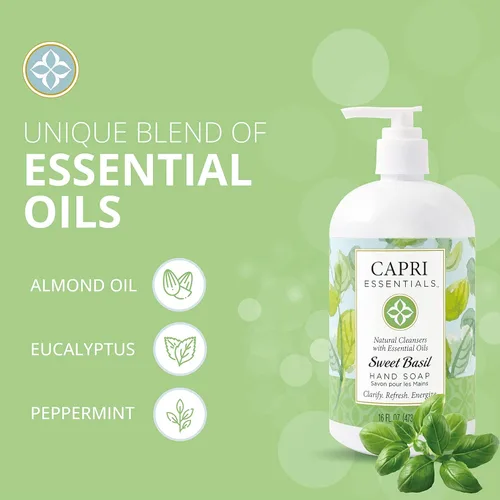 Vista 2 de Capri Essentials Jabón líquido de manos, suministros naturales de limpieza para el hogar, lavado de manos aromático suave a base de plantas con una