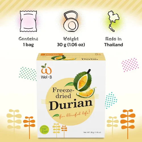 Vista 7 de Wel-B Bocadillos de frutas liofilizadas, Durian fresco liofilizado a una textura crujiente mientras conserva el sabor natural y la nutrición