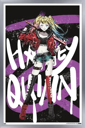 Vista 10 de Trends International DC Comics - Póster de pared de anime Harley Quinn, 14.725 x 22.375 pulgadas, versión enmarcada de madera de granero