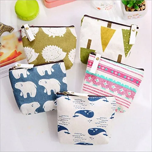 Vista 5 de KWJOY Juego de 5 monederos de lona con diseño de animales para regalo, monedero pequeño y lindo para mujeres, niñas, ballena, oso polar, erizo