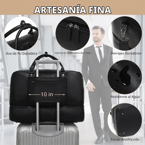 Vista 4 de Bolsa de fin de semana Wogarl para mujeres y hombres, bolsa grande de noche, bolsa de viaje de lona con compartimento para zapatos, bolsa de aseo