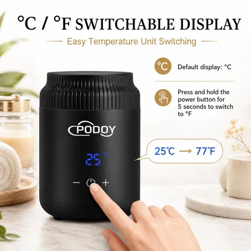 Vista 5 de Podoy Mini calentador de cera para depilación, pequeño calentador portátil de cera de viaje, pantalla digital para spa, cejas, cuerpo, nariz, labio
