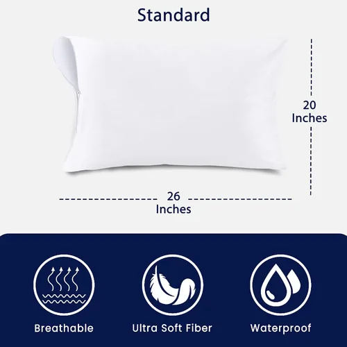 Vista 7 de Juego de 2 protectores de almohada impermeables de tamaño estándar, funda de almohada de microfibra suave con cremallera, funda de almohada