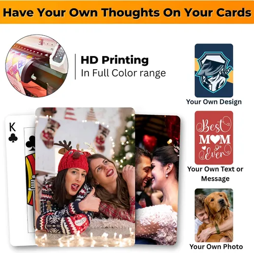 Vista 7 de Playing Card Deck Personalizado - Naipes personalizados con foto - Imprime tu texto/diseño en todas las cartas personalizadas - Regalo para bodas