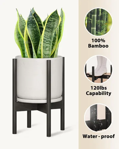 Vista 2 de GENTINGBRO Soporte ajustable para plantas de interior, soporte de bambú para plantas de 8, 9, 10, 11, 12 pulgadas, soporte de esquina pequeño