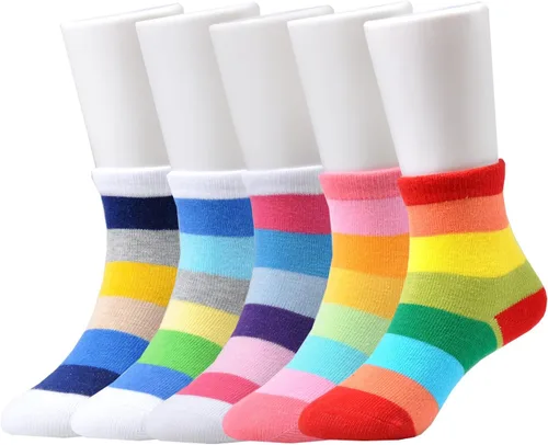 Vista 42 de EPEIUS Paquete de 5 calcetines sin costuras con rayas arcoíris para niños y niñas