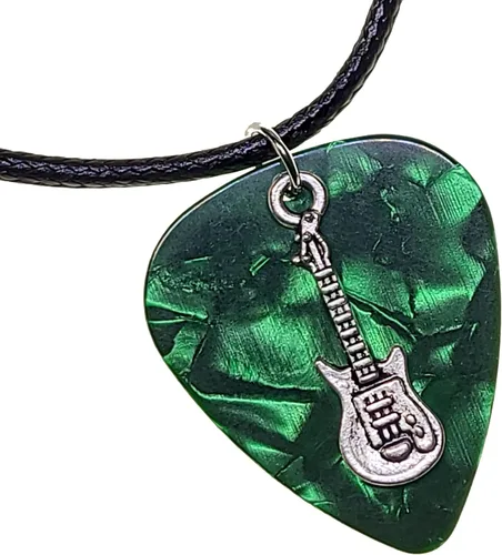 Vista 11 de Collar de púa de guitarra eléctrica y cadena de cordón de cuero vegano