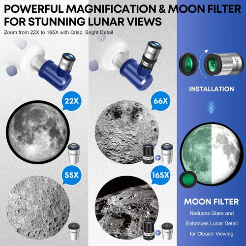 Vista 3 de Telescopio para adultos de alta potencia, apertura de 90 mm, telescopio refractor portátil de 550 mm para niños y principiantes de astronomía