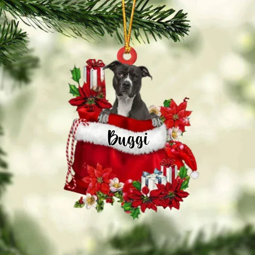 Vista 64 de Perro Akita Inu personalizado en bolsa de regalo, adorno de Navidad, nombre personalizado, regalo para amantes de los perros, familia, Navidad