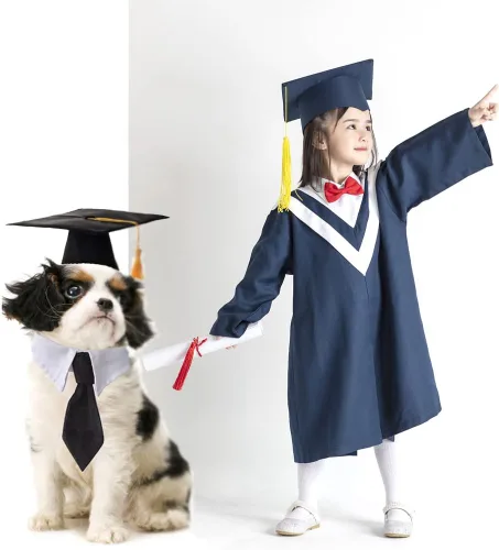 Vista 5 de Gorra y bata para perro, gorras de graduación para mascotas con cuello de corbata, accesorios de disfraz para perros y gatos