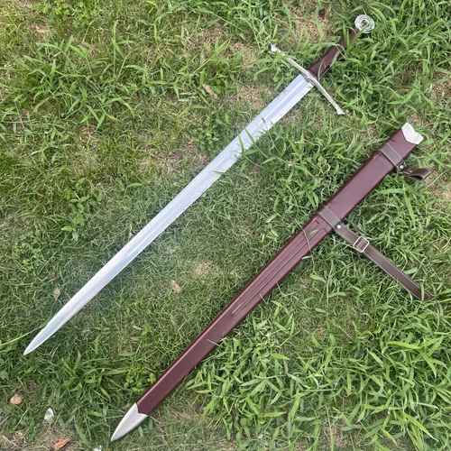 Vista 9 de Espada medieval de Arturo rey occidental de 49 pulgadas41.5 pulgadas, con funda de cuero, afilada espiga completa, real, espada larga de dos manos