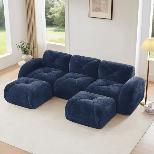Vista 15 de Sofás modulares modulares de 110.6 pulgadas para sala de estar, sofá moderno de terciopelo sin hueso, no requiere montaje, cómodo sofá sin hueso