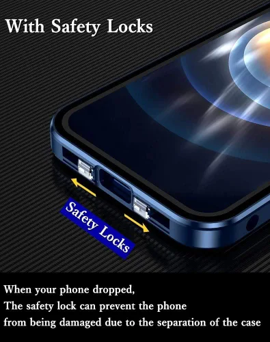 Vista 4 de Funda antiespía con cerraduras de seguridad para iPhone 12 Pro, funda de vidrio de doble cara con protector de lente de cámara, funda de aluminio