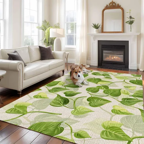 Vista 2 de 5x8 Area Rugs for Living Room, Spring Leaves Non-Slip Area Rugs for Living Room Bedroom Entryway, Abstract Retro Color Pastoral Plants Washable