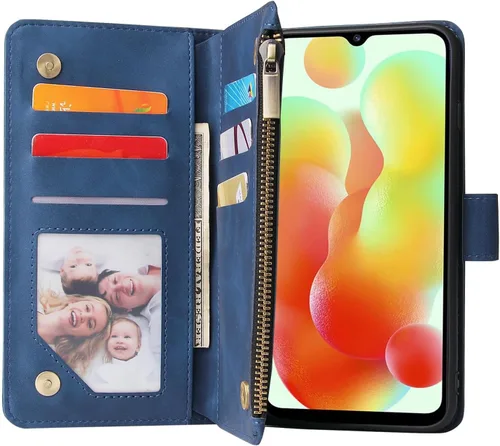 Vista 2 de Asuwish Compatible con Xiaomi Redmi 12C/Poco C55 Wallet Case Protector de pantalla de vidrio templado y cubierta de cuero con tapa para tarjetero