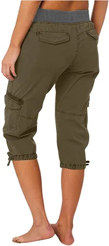 Vista 35 de Pantalones capri tipo cargo para mujer, ligeros, de secado rápido, atléticos, para verano, casuales, con bolsillos
