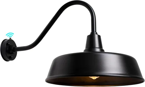 Vista 2 de 3 luces de granero de cuello de cisne de 18 pulgadas para exteriores, lámpara de pared exterior de granja para casa, sensor de atardecer a amanecer