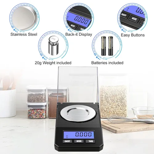 Vista 9 de Báscula de miligramos 50g/0.001g de alta precisión, báscula portátil para joyería con precisión de 0.001 gramos, báscula para polvo, báscula digital