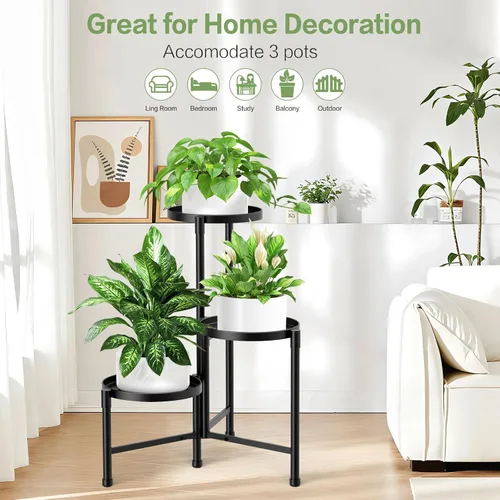 Vista 8 de Soporte esquinero de metal de 3 niveles para interiores y exteriores, soporte para múltiples macetas de 30 pulgadas de alto, organizador de plantas