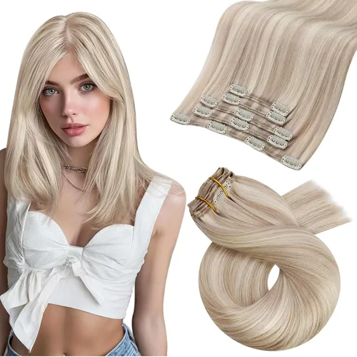 Vista 97 de Moresoo Extensiones de cabello humano con clip, balayage, color marrón oscuro a marrón dorado con clip, extensiones de cabello humano con clip, 5