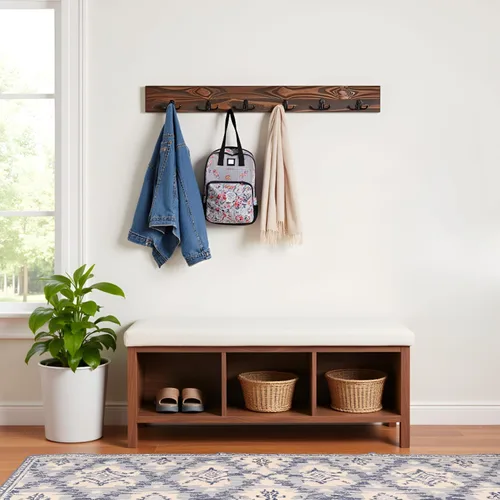 Vista 6 de Alaterre Furniture Pomona - Perchero de entrada – Moderno perchero rústico de 48 pulgadas montado en la pared con 6 ganchos – Madera maciza y ahorro