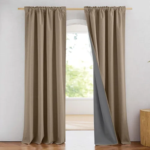 Vista 94 de NICETOWN Cortinas 100% opacas de 63 pulgadas de largo, 2 paneles de cortinas cortas con aislamiento térmico con forro para dormitorio, cortinas