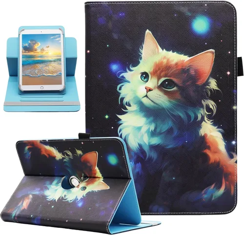 Vista 10 de Funda universal para tablet Android de 7 y 8 pulgadas, Dluggs de piel sintética, con soporte giratorio de 360 grados y múltiples ángulos