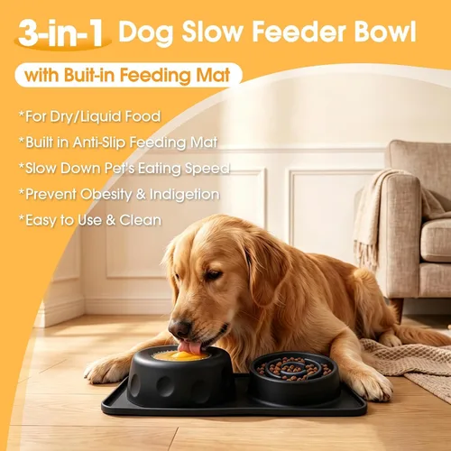 Vista 7 de Slow Feeder Dog Bowls for Liquid/Dry Food, Bone Broth Dog Lick Bowl 380ML Black