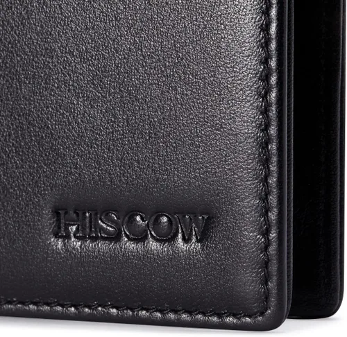 Vista 6 de Cartera larga de piel delgada para hombres y mujeres piel de becerro italiana bolsillo para chequera tarjetas de crédito Piel de becerro negra L
