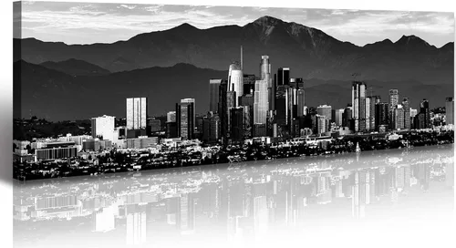 Vista 13 de JiazuGo Phoenix Skyline Arte de Pared en Lienzo - Paisaje Urbano de Arizona Enmarcado (14x48 Pulgadas) Negro y Blanco con Amarillo, Decoración