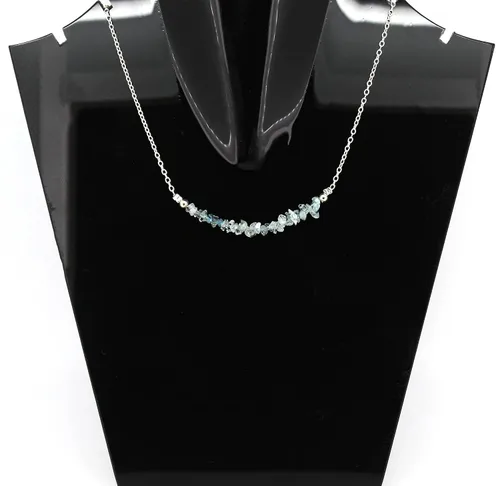 Vista 2 de Gempires Natural Aquamarine Necklace, Nuggets Chips Bar Necklace, Aquamarine Crystal Necklace, March Birthstone Jewelry, Adjustable 18 Inch Silver