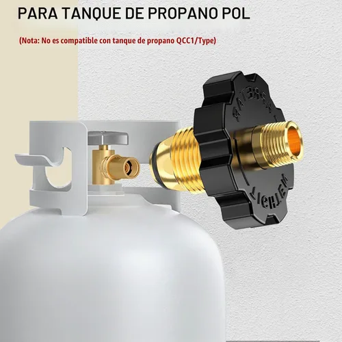 Vista 3 de 1 enchufe adaptador de tanque de gas propano POL con exceso de flujo a rosca macho NPT de 1/4 pulgadas, conector de tanque de propano de 5-100