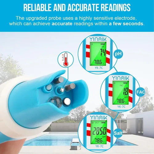 Vista 5 de 7 in 1 Chlorine Meter Digital Chlorine pH Tester Salt pH Meter for Saltwater Pool pH Conductivity for Hydroponic Drink Water TDS Meter YINMIK pH