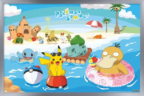 Vista 11 de Trends International Pokémon - Póster de pared de verano, 22.4 pulgadas de largo x 14.7 pulgadas, versión enmarcada en madera de granero