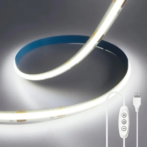 Vista 22 de Tira de Luz LED COB Azul, 16.5 pies / 5M 8mm / 0.3 Pulgadas 12V, Tira de Luz LED 1600 Brillante Azul con Adaptador de Corriente, Tira de Luz LED COB