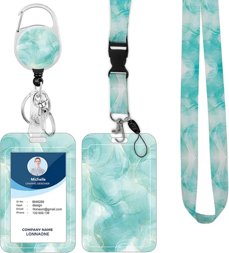Vista 18 de Cordón con soporte para insignia, carrete retráctil con correa de cuello desmontable y soporte vertical para tarjetas de identificación