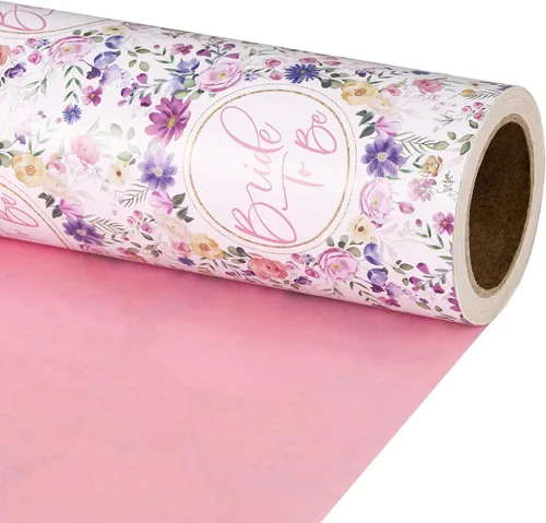 Vista 9 de RUSPEPA Papel de regalo reversible floral para niñas y mujeres, mini rollo, acuarela azul floral y azul sólido papel de regalo para cumpleaños