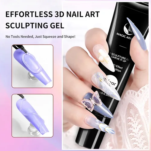 Vista 5 de Kit de gel de uñas 3D de 15g (0.53 onzas) y polvo cromado, gel esculpidor pegamento de arte de uñas para diseños artísticos DIY tallado moldeado Gel