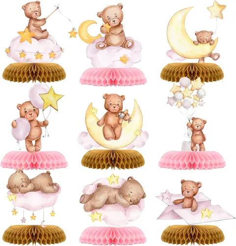 Vista 8 de 9 piezas de centro de mesa de oso para baby shower para niños, decoración de fiesta de niños, recortes de globos de oso pequeño, decoración de mesa