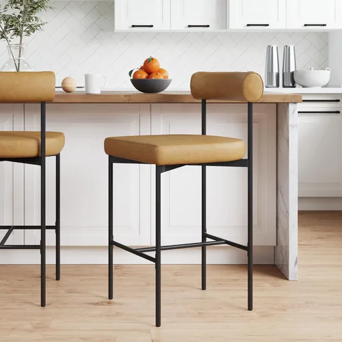 Vista 11 de Nathan James Dahlia - Silla de altura para encimera, taburete de bar moderno tapizado en bouclé con respaldo, patas de metal de mediados de siglo