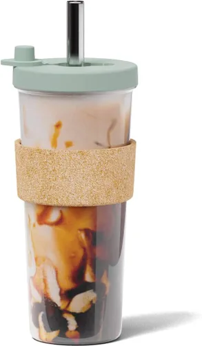 Vista 11 de Dodoko Vaso Boba reutilizable con pajilla, vaso para café helado y batido, de 24 onzas, rosa burbuja