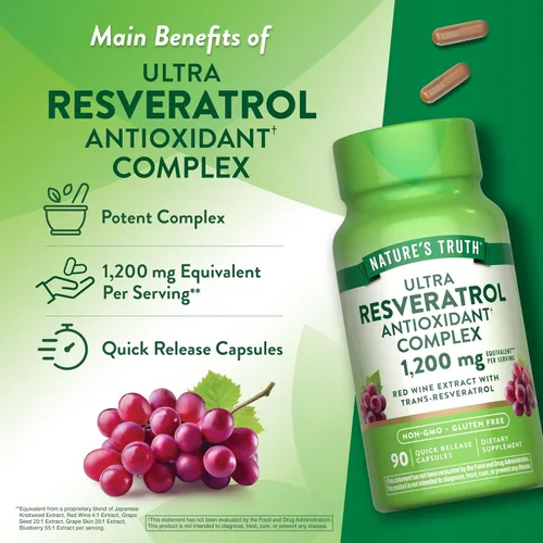 Vista 5 de Nature's Truth Resveratrol Complejo 90 Cápsulas Suplemento sin OMG y sin gluten