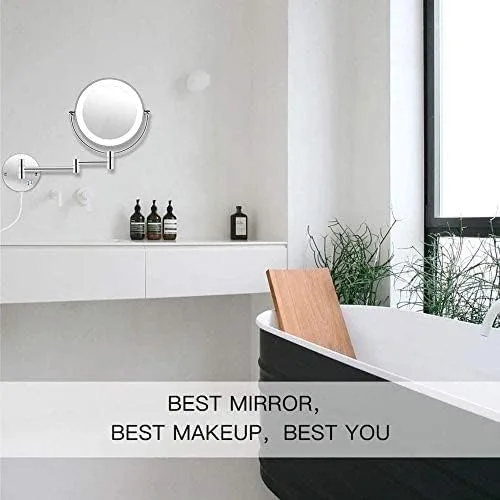 Vista 3 de Lighted Makeup Mirror 10x Wall Mounted Shaving Mirrors Magnifying with Dimmable Lights, Bathroom Mirror with Lights and Magnification, Touch Sn, UK