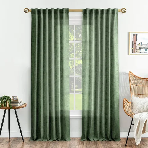 Vista 18 de Cortinas de Lino Natural Color Crema de 84 Pulgadas de Largo para Sala de Estar, Juego de 2 Paneles de Lino Texturizado con Trabillas Traseras