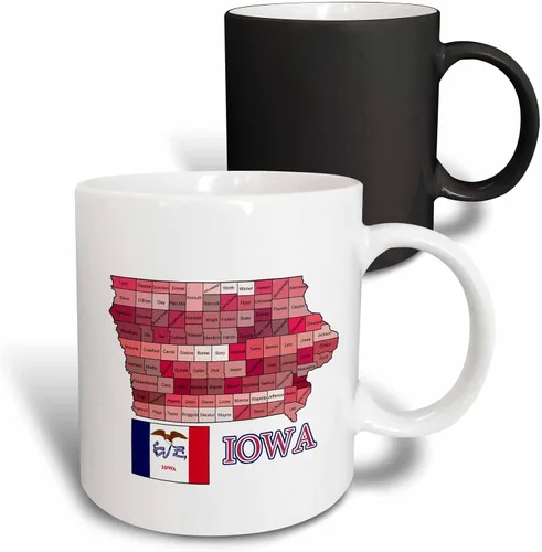 Vista 10 de 3dRose Flag And Map Of Iowa Showing All The Counties In Multicolor 11oz Two-Tone Black Mug